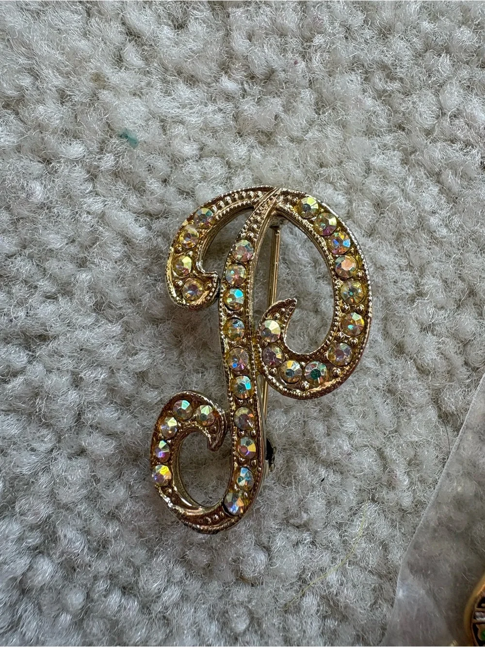 Lot of 5 Assorted Colorful Vintage Brooches - Butterfly, P Initial, Gem Cluster